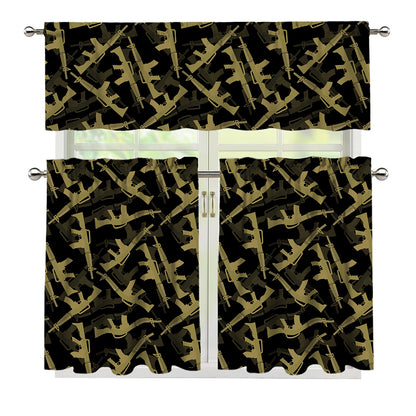 Military Guns Pattern Print 3 Piece Kitchen Curtains