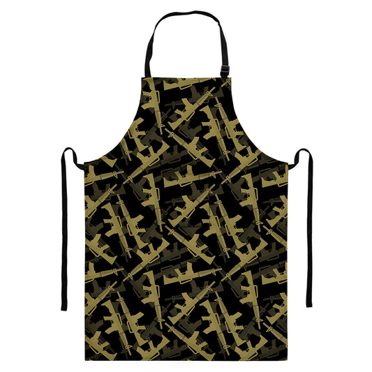 Military Guns Pattern Print Bib Apron With Pocket