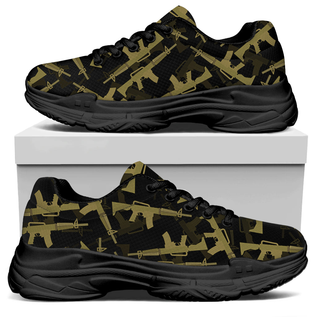 Military Guns Pattern Print Black Chunky Shoes