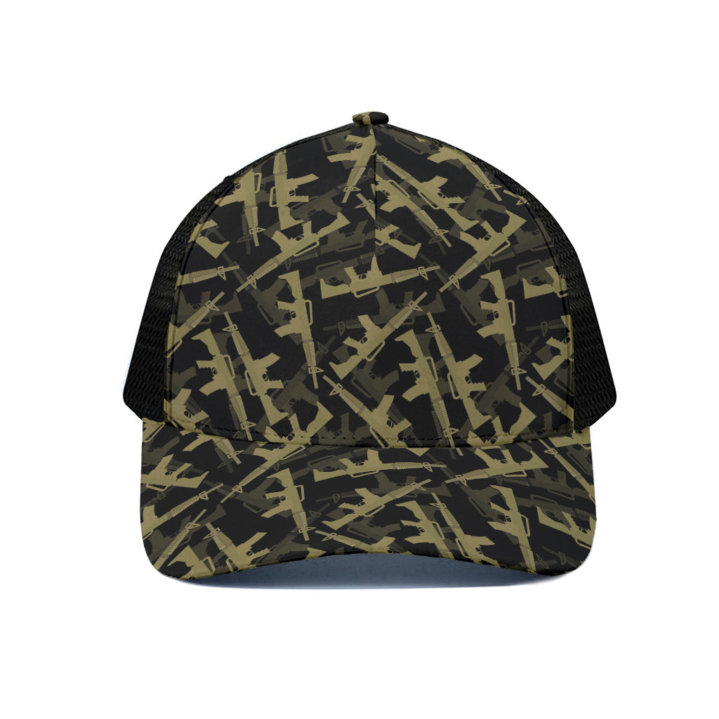 Military Guns Pattern Print Black Mesh Trucker Cap