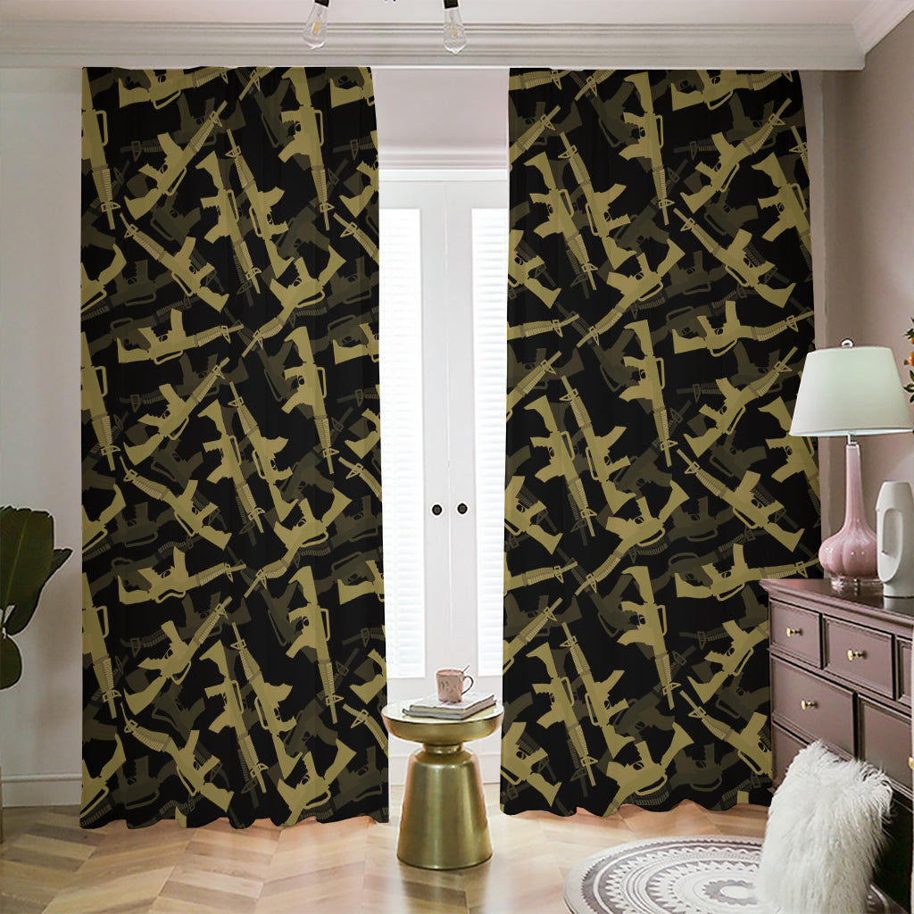 Military Guns Pattern Print Blackout Pencil Pleat Curtains