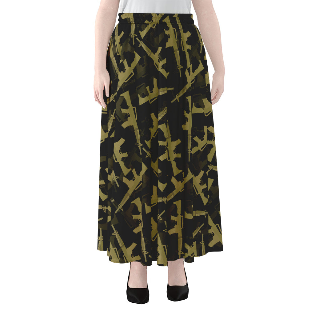 Military Guns Pattern Print Chiffon Maxi Skirt