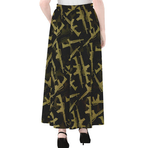 Military Guns Pattern Print Chiffon Maxi Skirt