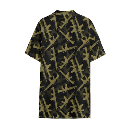 Military Guns Pattern Print Cotton Hawaiian Shirt