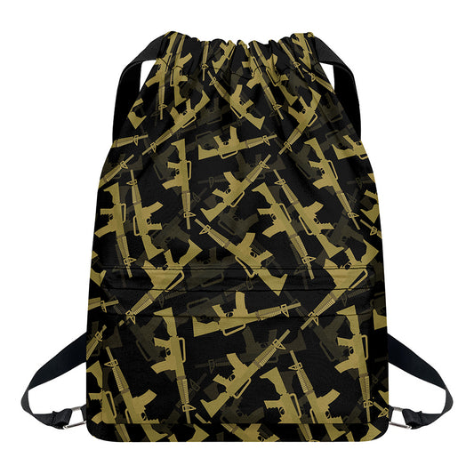Military Guns Pattern Print Drawstring Backpack