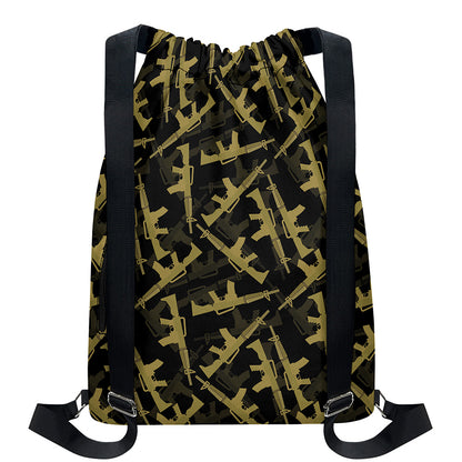 Military Guns Pattern Print Drawstring Backpack