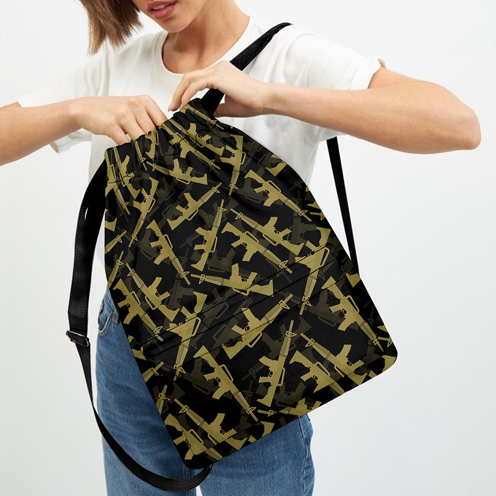 Military Guns Pattern Print Drawstring Backpack