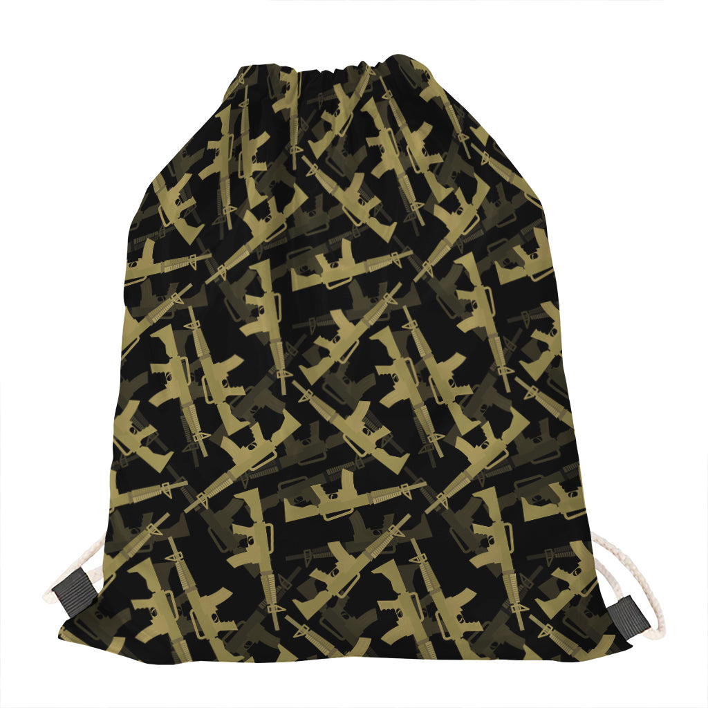 Military Guns Pattern Print Drawstring Bag