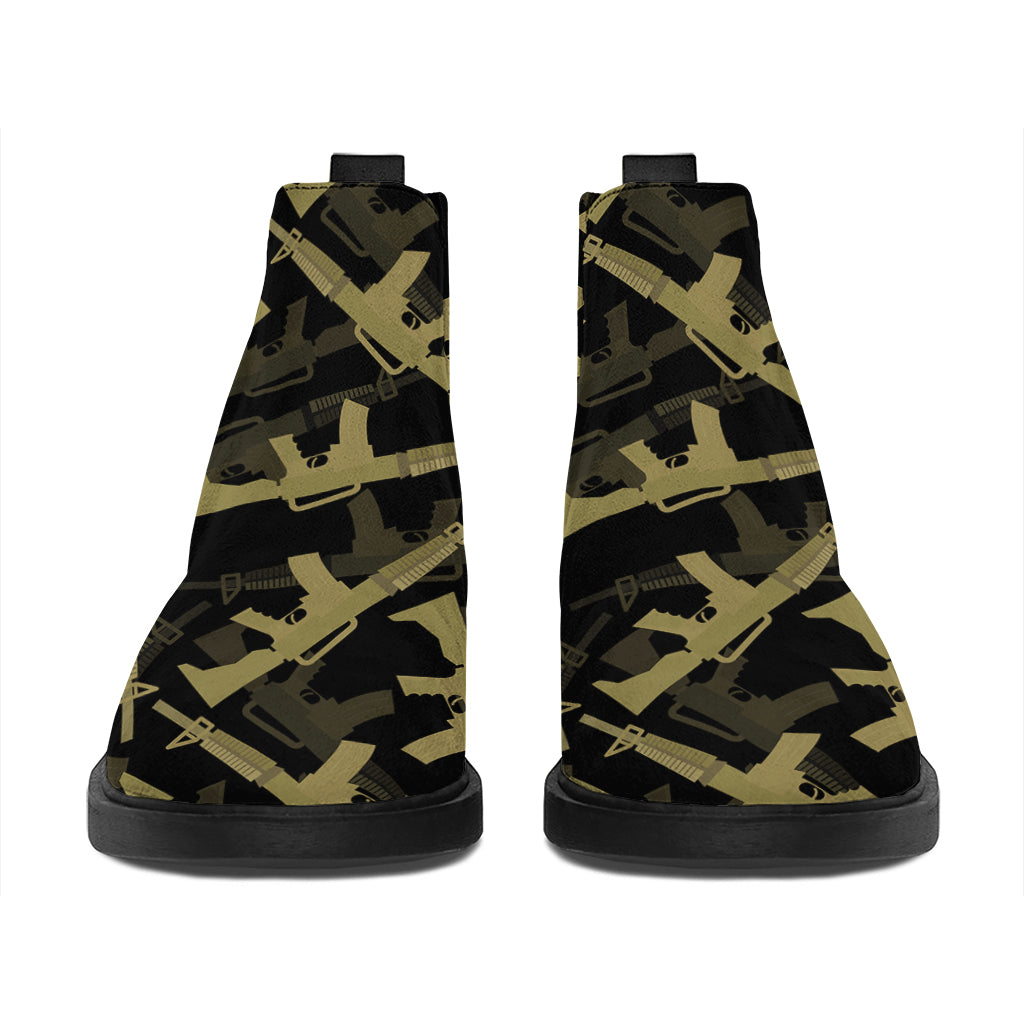 Military Guns Pattern Print Flat Ankle Boots