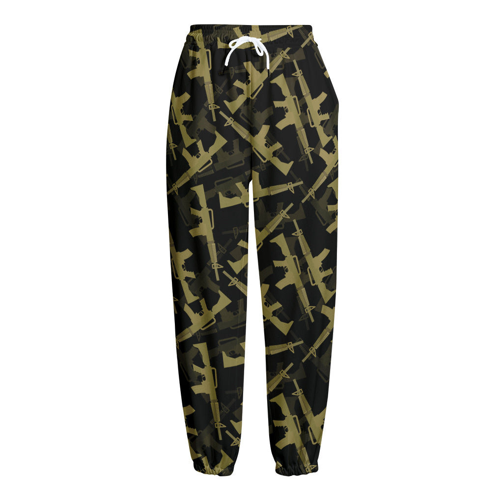 Military Guns Pattern Print Fleece Lined Knit Pants