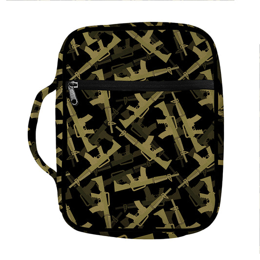 Military Guns Pattern Print Front Pocket Bible Bag