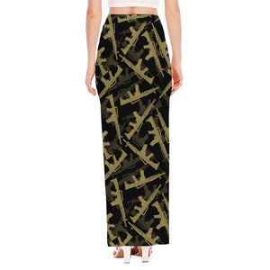 Military Guns Pattern Print High Slit Maxi Skirt