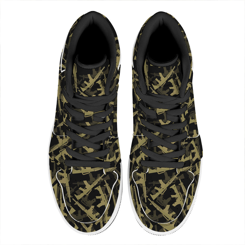 Military Guns Pattern Print High Top Leather Sneakers