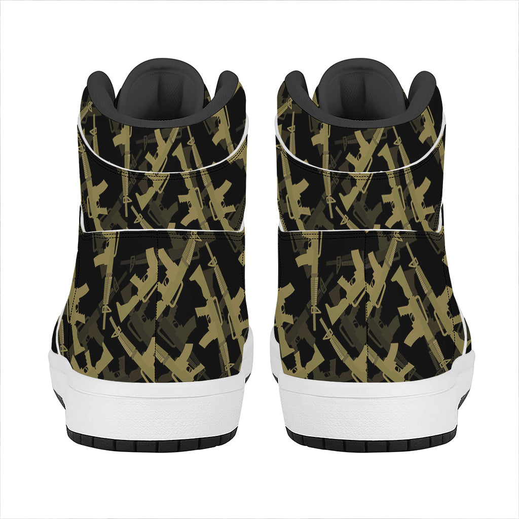Military Guns Pattern Print High Top Leather Sneakers