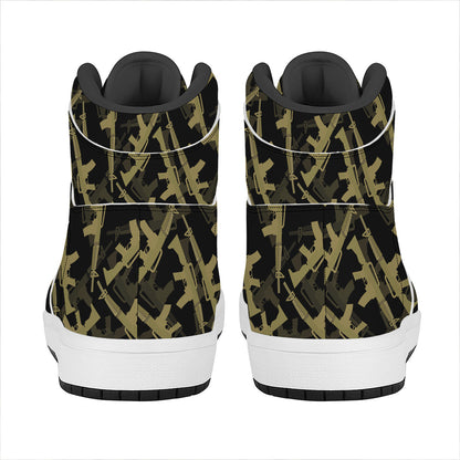 Military Guns Pattern Print High Top Leather Sneakers