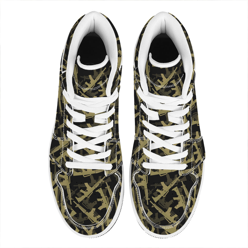 Military Guns Pattern Print High Top Leather Sneakers