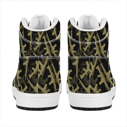 Military Guns Pattern Print High Top Leather Sneakers