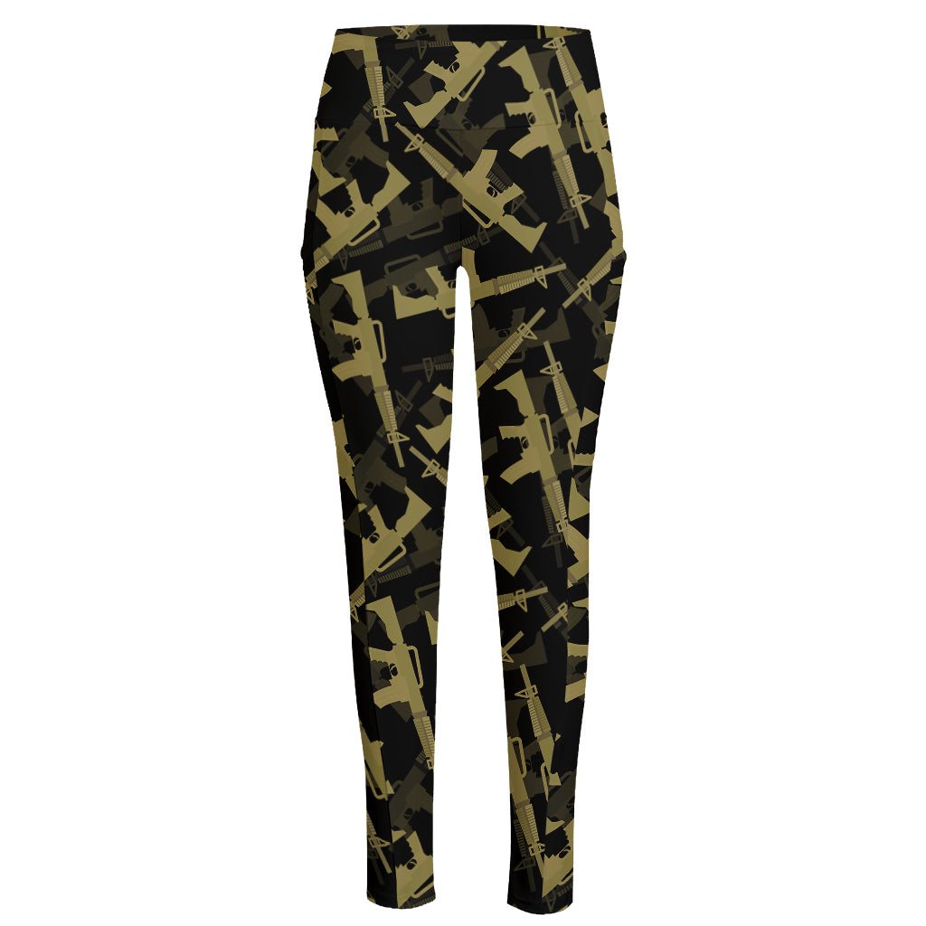 Military Guns Pattern Print High-Waisted Pocket Leggings