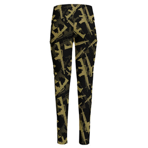 Military Guns Pattern Print High-Waisted Pocket Leggings