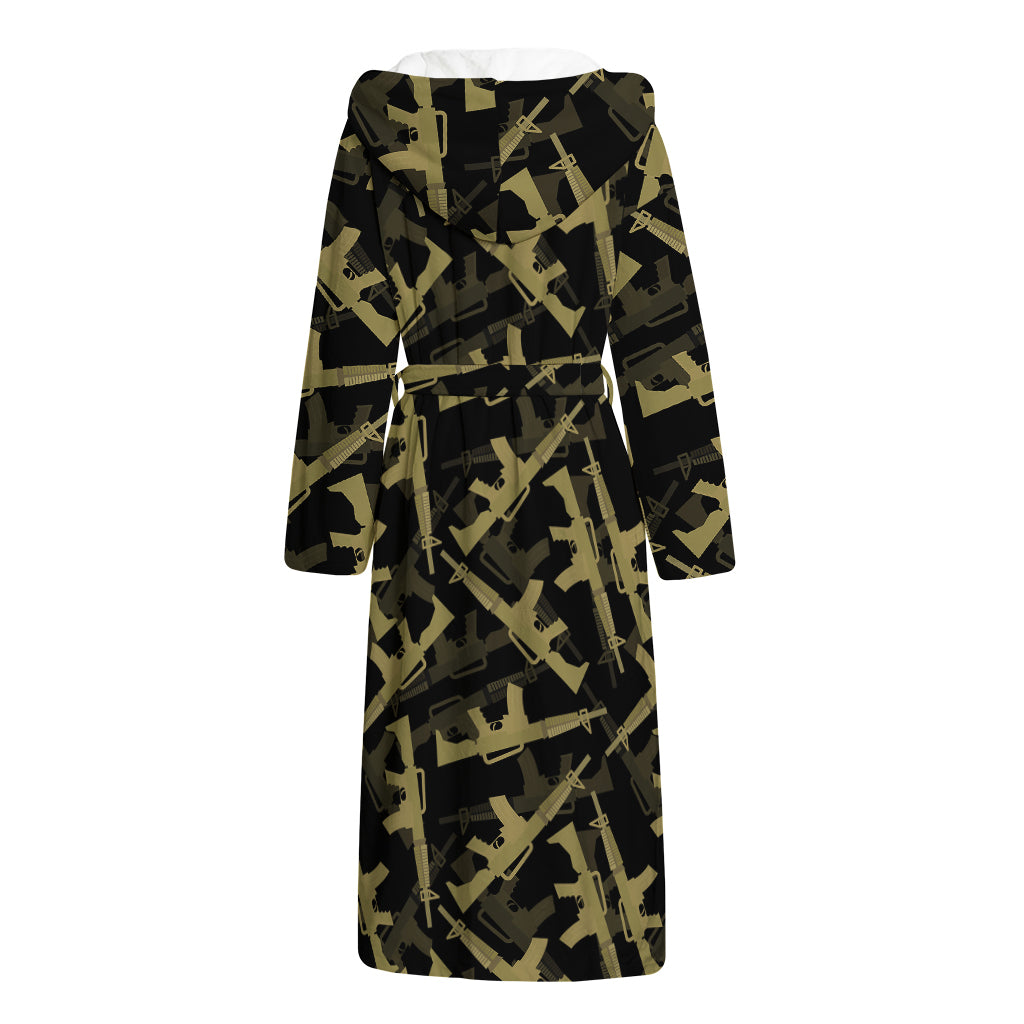 Military Guns Pattern Print Hooded Bathrobe