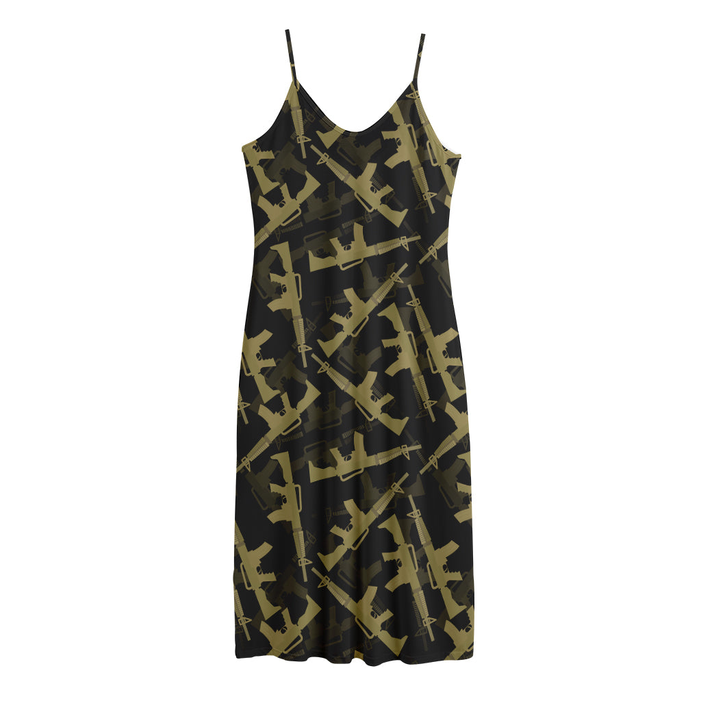 Military Guns Pattern Print Jersey Midi Cami Dress