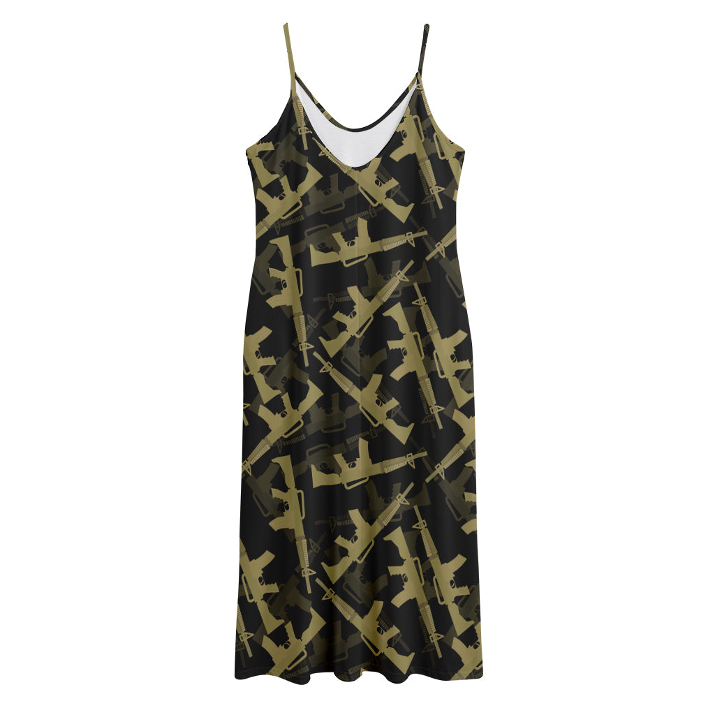 Military Guns Pattern Print Jersey Midi Cami Dress