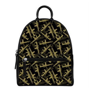 Military Guns Pattern Print Leather Backpack