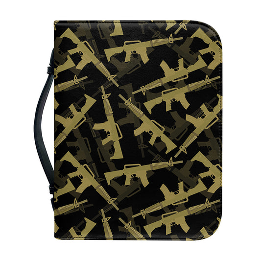 Military Guns Pattern Print Leather Bible Cover