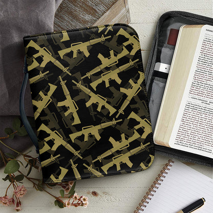 Military Guns Pattern Print Leather Bible Cover