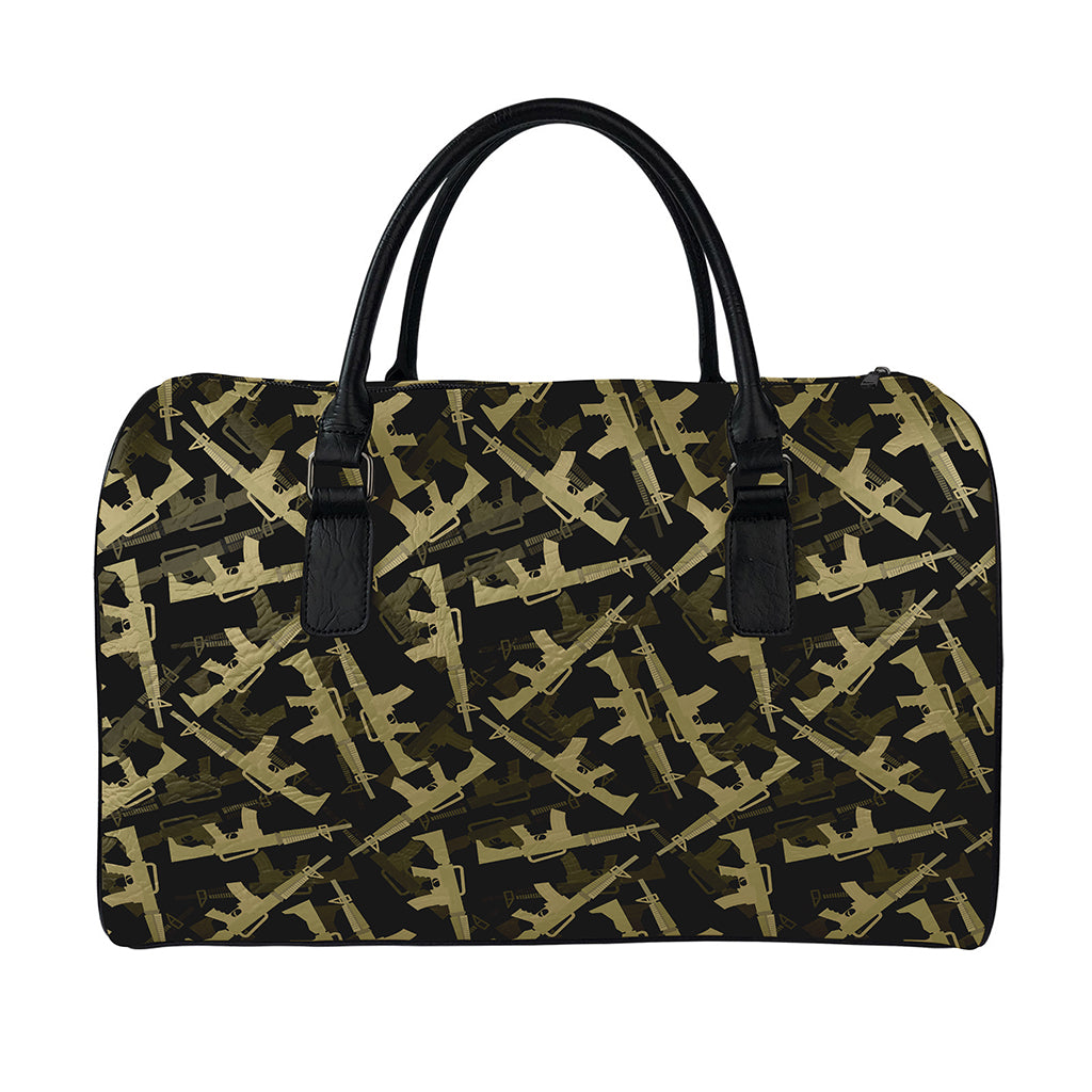 Military Guns Pattern Print Leather Duffle Bag