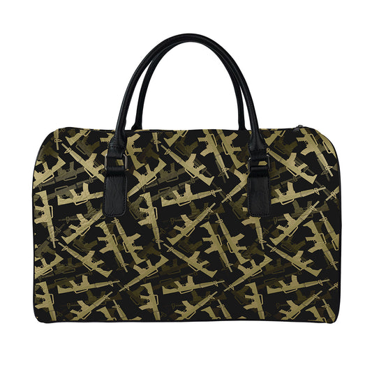 Military Guns Pattern Print Leather Duffle Bag