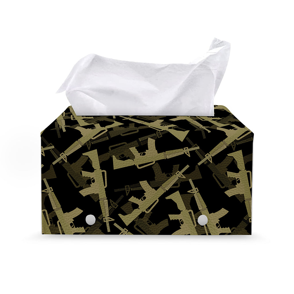 Military Guns Pattern Print Leather Tissue Box Cover