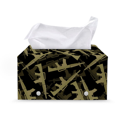 Military Guns Pattern Print Leather Tissue Box Cover