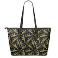Military Guns Pattern Print Leather Tote Bag With Zipper
