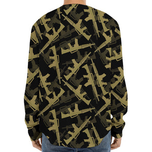 Military Guns Pattern Print Long Sleeve Baseball Jersey