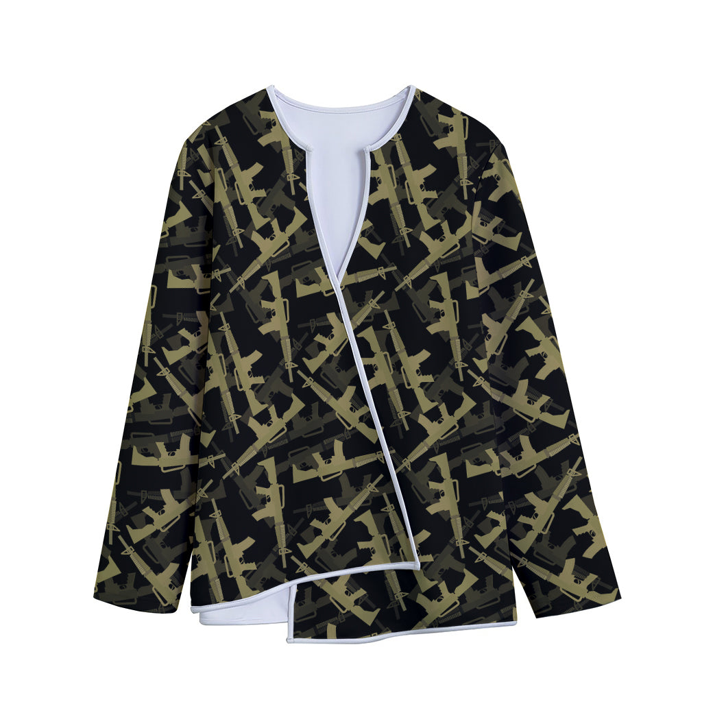 Military Guns Pattern Print Long Sleeve Short Coat