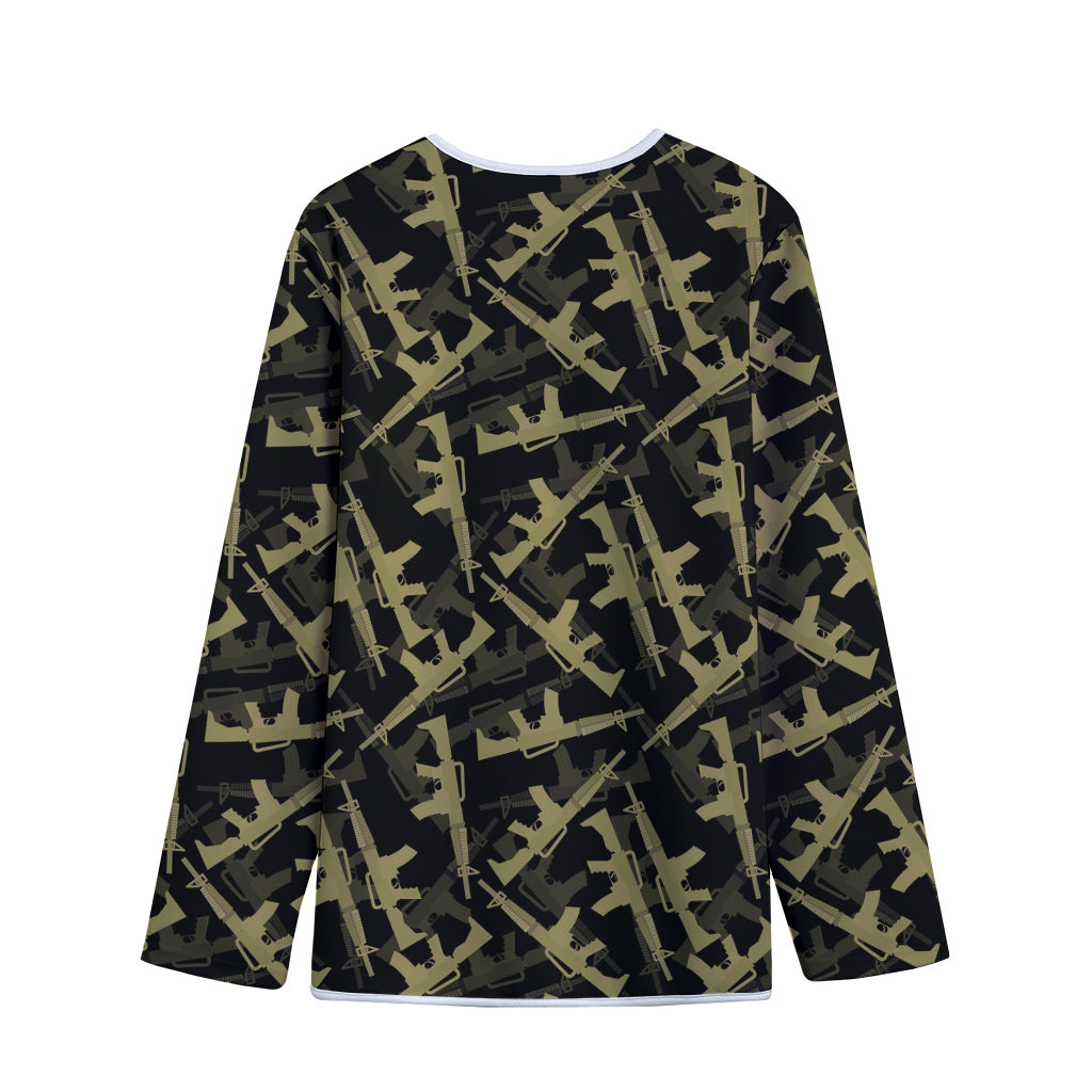 Military Guns Pattern Print Long Sleeve Short Coat