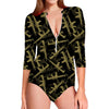 Military Guns Pattern Print Long Sleeve Swimsuit