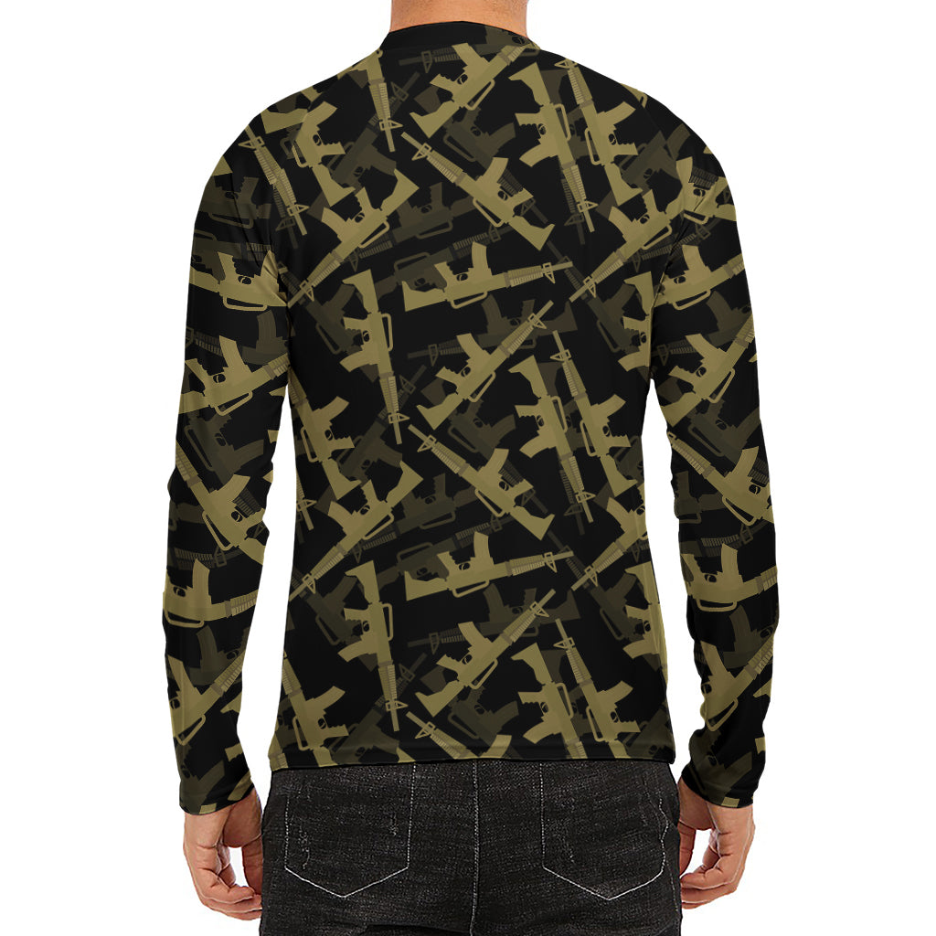 Military Guns Pattern Print Men's Long Sleeve Rash Guard