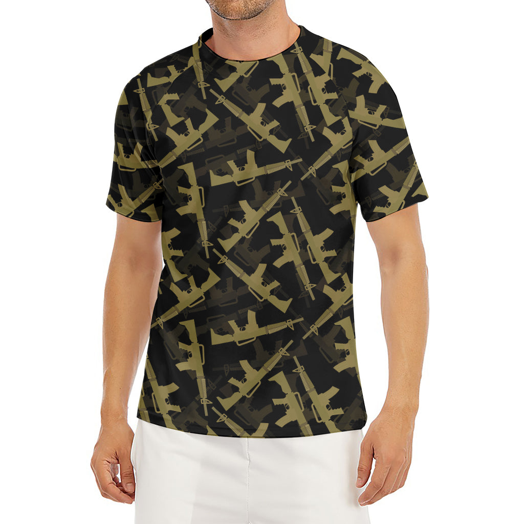 Military Guns Pattern Print Men's Short Sleeve Rash Guard