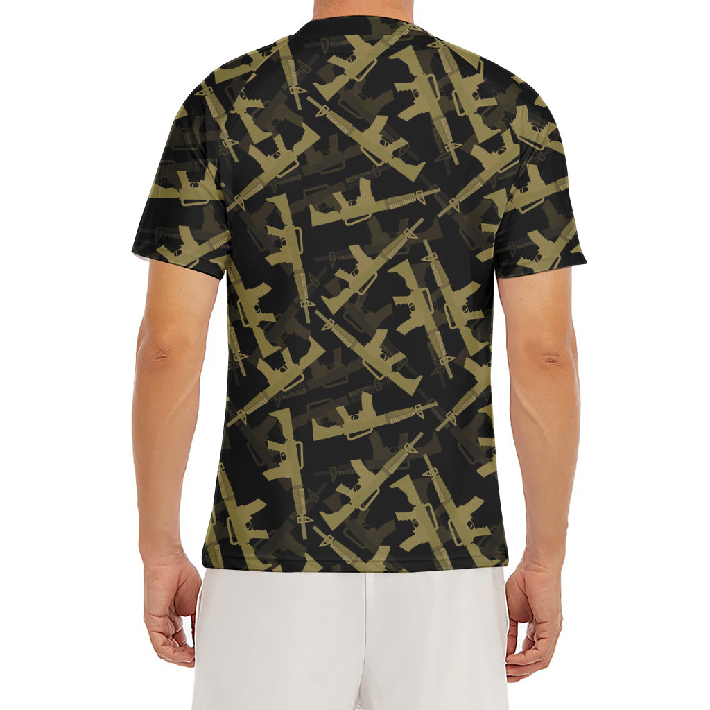 Military Guns Pattern Print Men's Short Sleeve Rash Guard