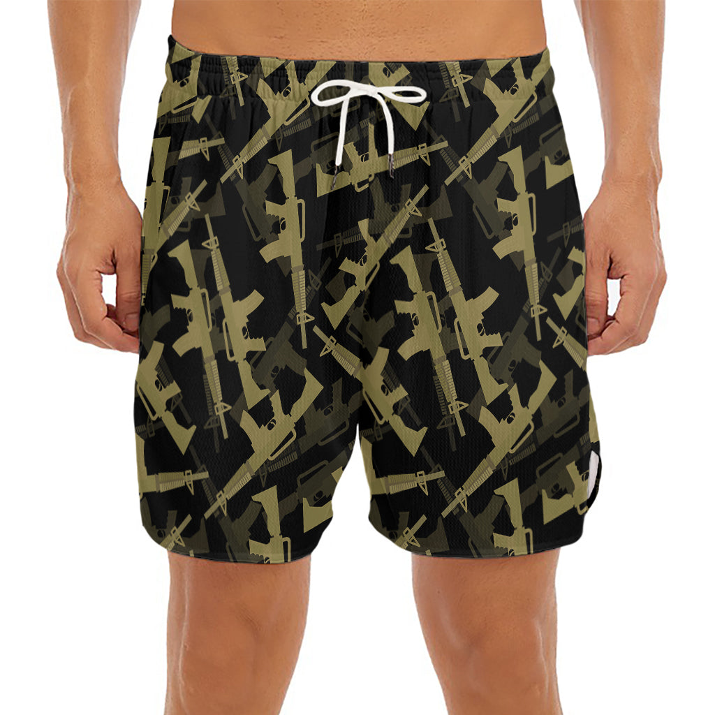 Military Guns Pattern Print Men's Split Running Shorts