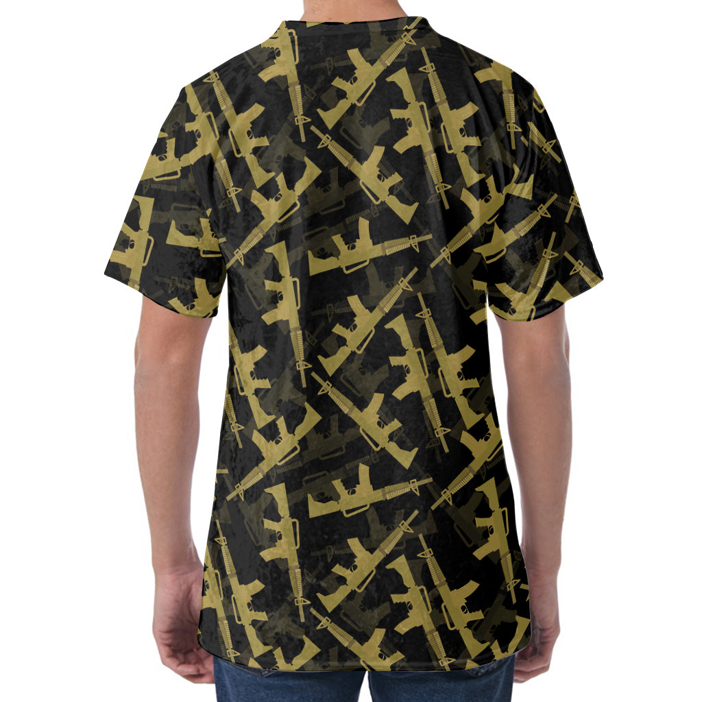 Military Guns Pattern Print Men's Velvet T-Shirt