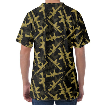 Military Guns Pattern Print Men's Velvet T-Shirt