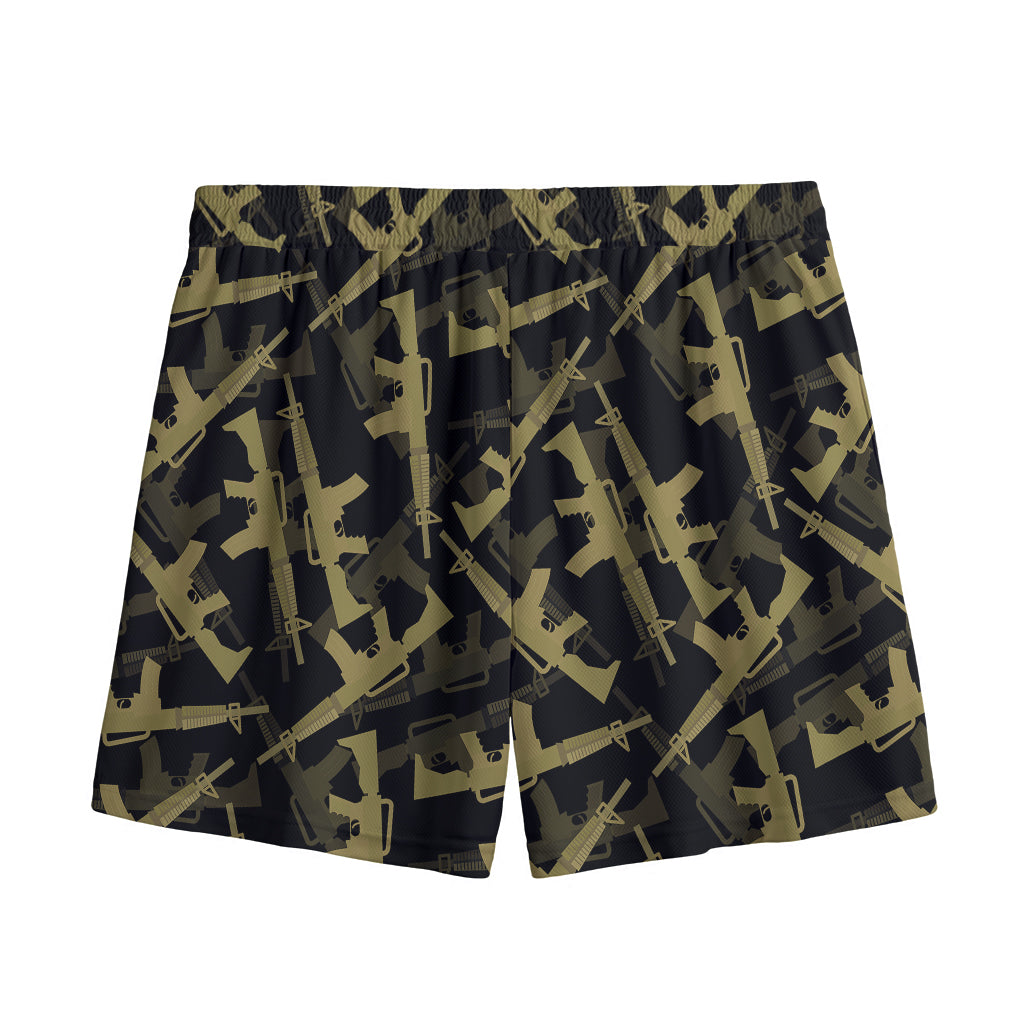 Military Guns Pattern Print Mesh Shorts