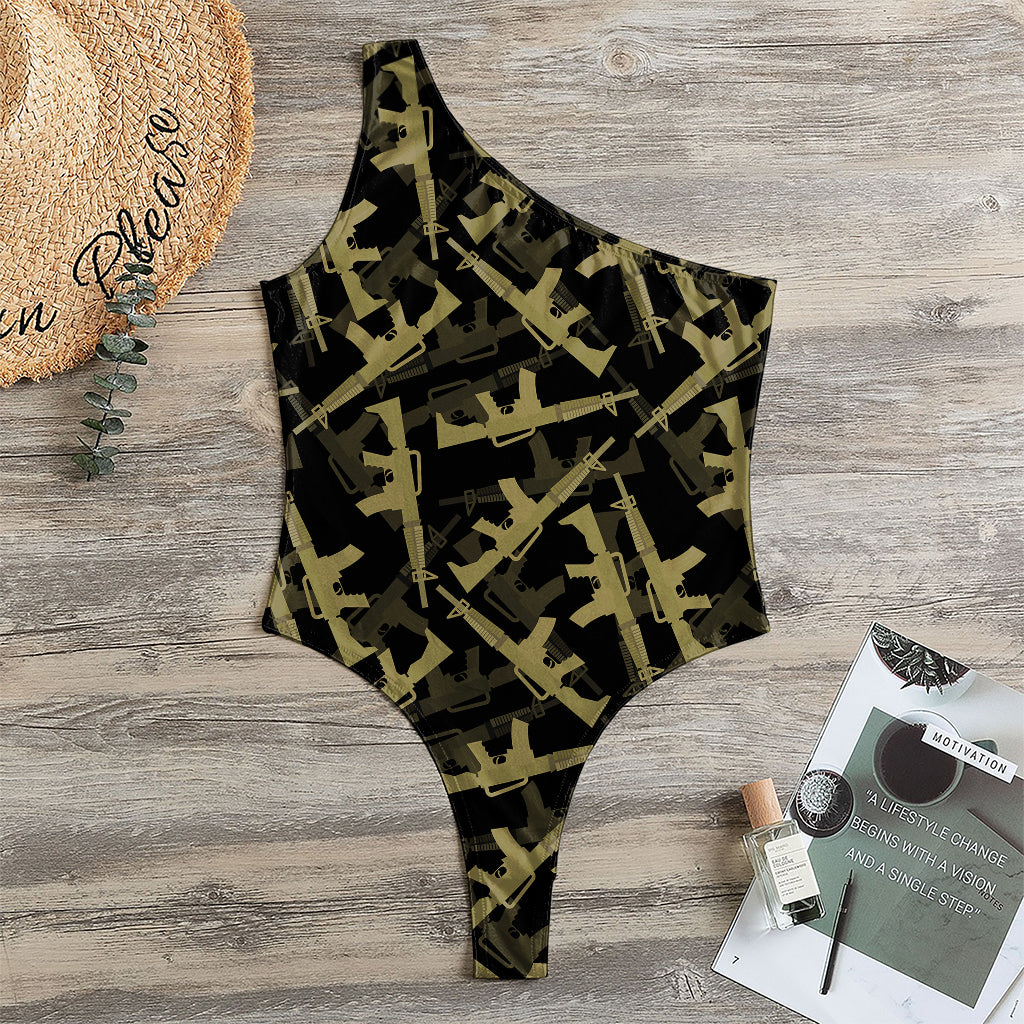 Military Guns Pattern Print One Shoulder Bodysuit