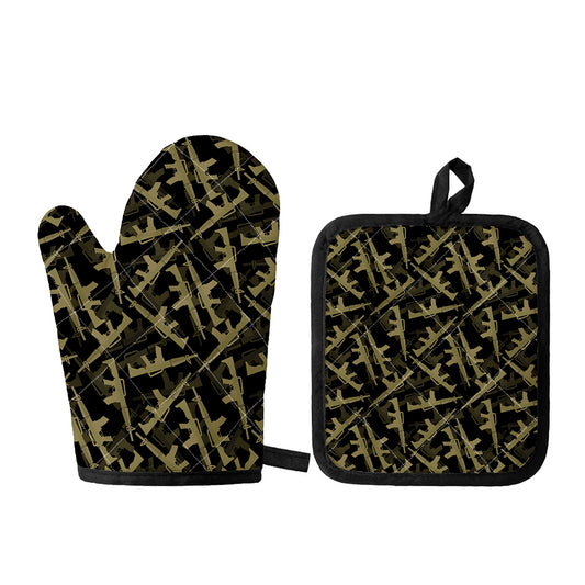 Military Guns Pattern Print Oven Mitt And Pot Holder Set