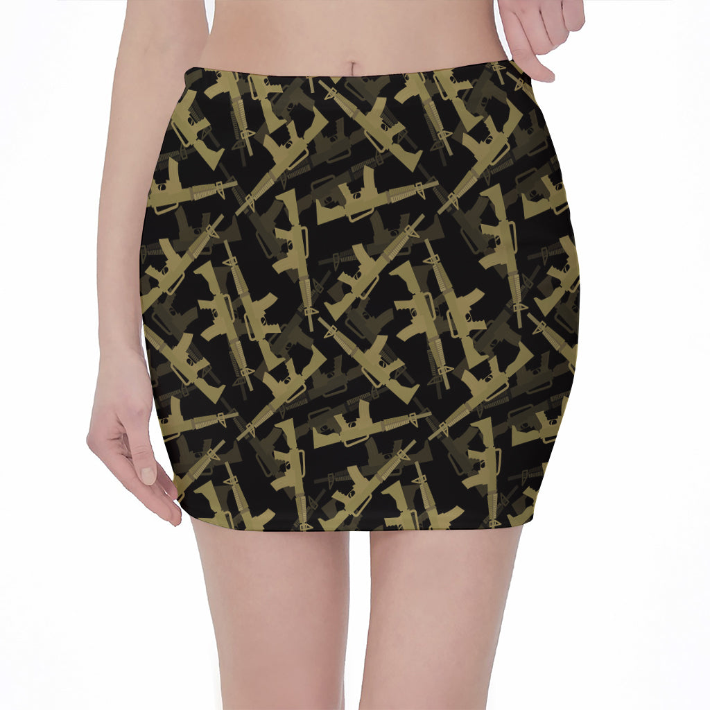 Military Guns Pattern Print Pencil Mini Skirt