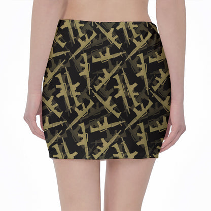 Military Guns Pattern Print Pencil Mini Skirt