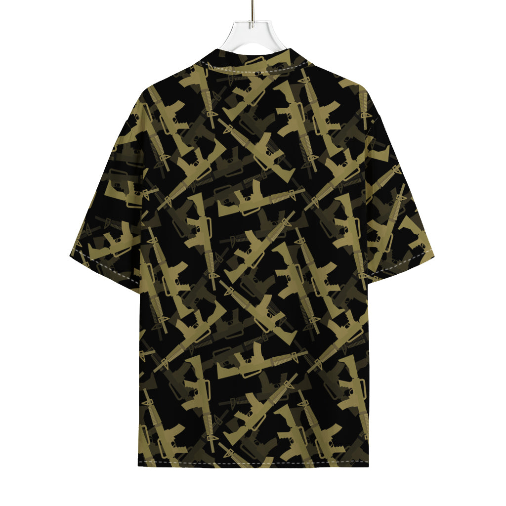 Military Guns Pattern Print Rayon Hawaiian Shirt